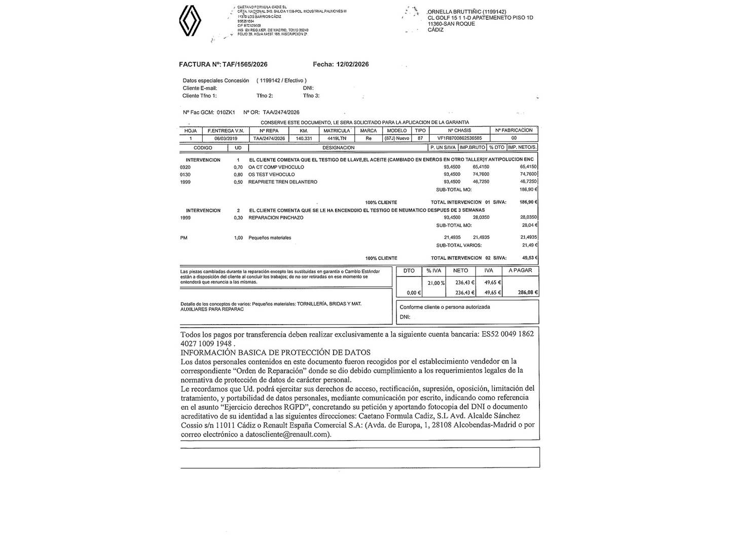 Foto del mantenimiento del Renault Captur Renault Captur Limited dCi  (90 CV)