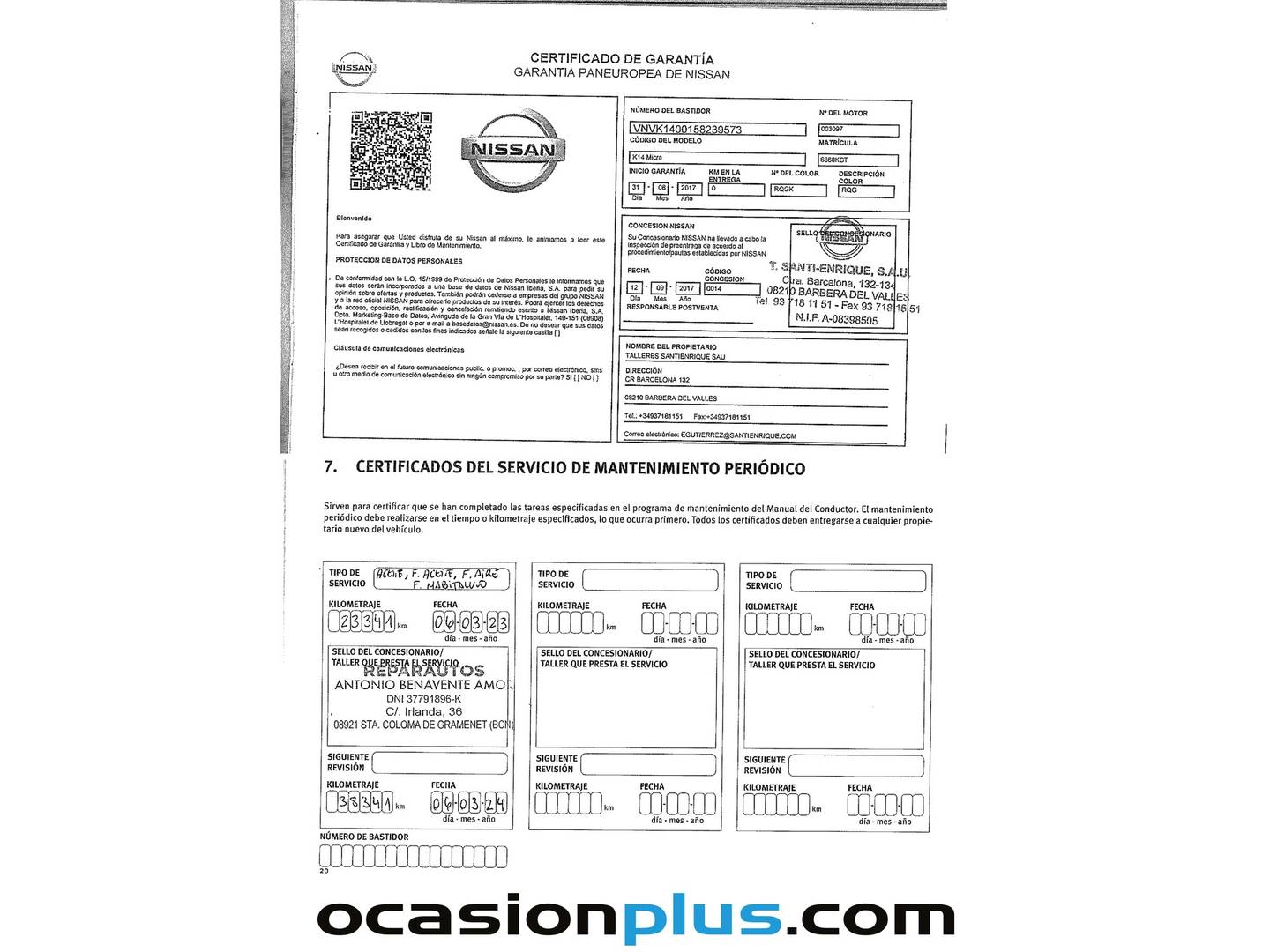 Foto del mantenimiento del Nissan Micra Nissan Micra 1.0 G Acenta (71 CV)