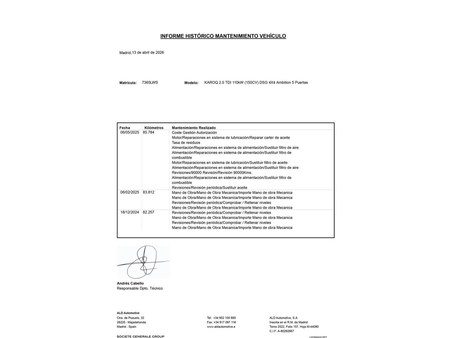 Foto del mantenimiento del Skoda Karoq Skoda Karoq 2.0 TDI Ambition 4X4 DSG (150 CV)