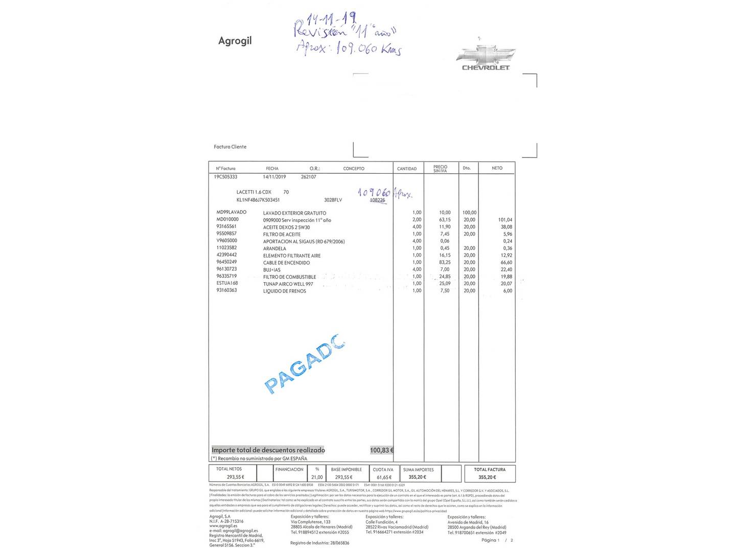 Foto del mantenimiento del Chevrolet Lacetti Chevrolet Lacetti 1.6 SX (109 CV)