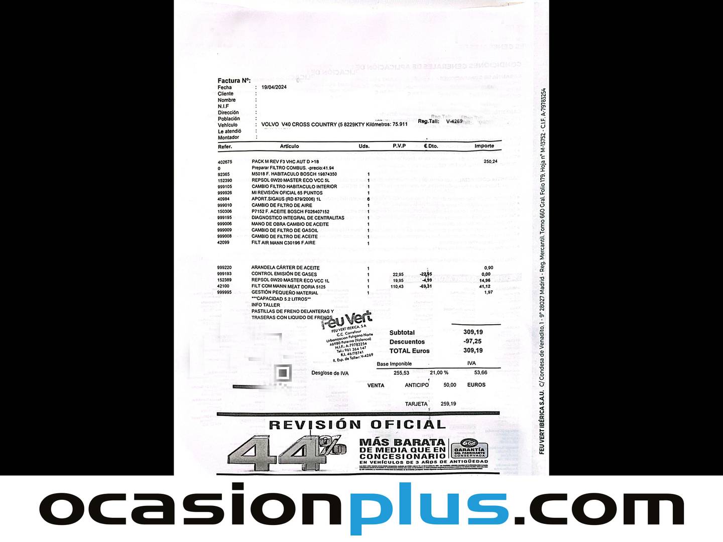 Foto del mantenimiento del Volvo V40 Cross Country Volvo V40 Cross Country D2 Plus (120 CV)
