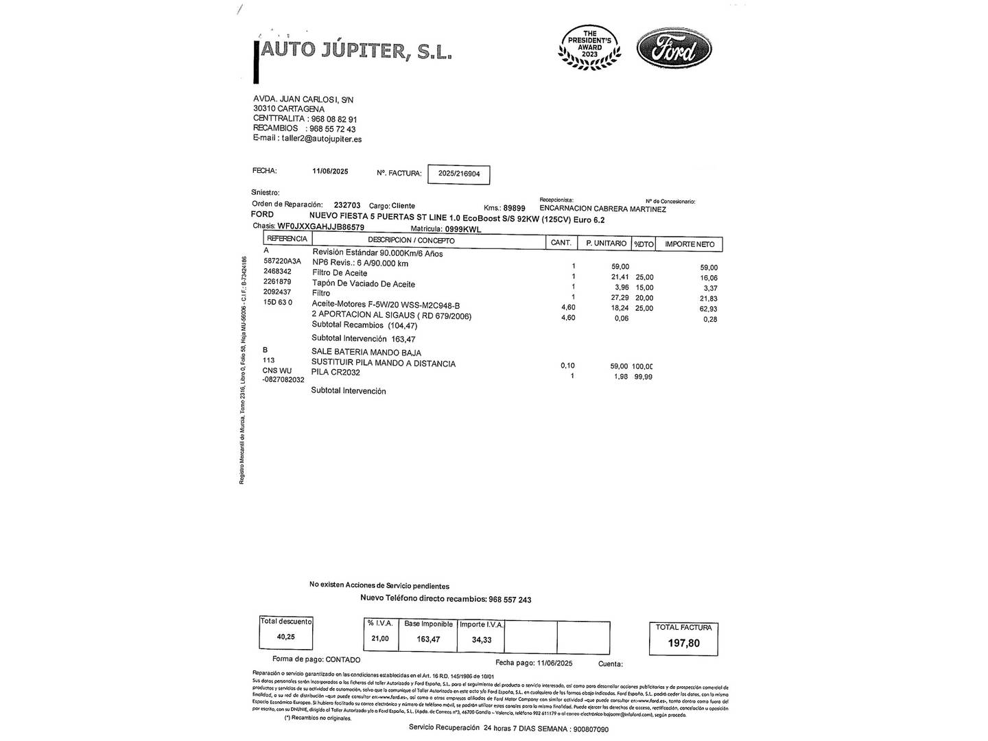 Foto del mantenimiento del Ford Fiesta Ford Fiesta 1.0 EcoBoost S&S ST-Line (125 CV)