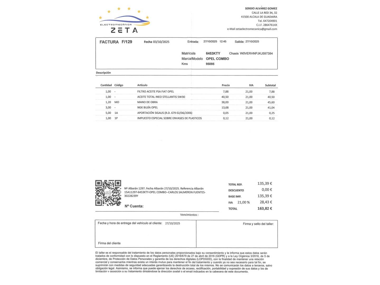 Foto del mantenimiento del Opel Combo Life Opel Combo Life 1.2 Turbo S&S Selective L (110 CV)