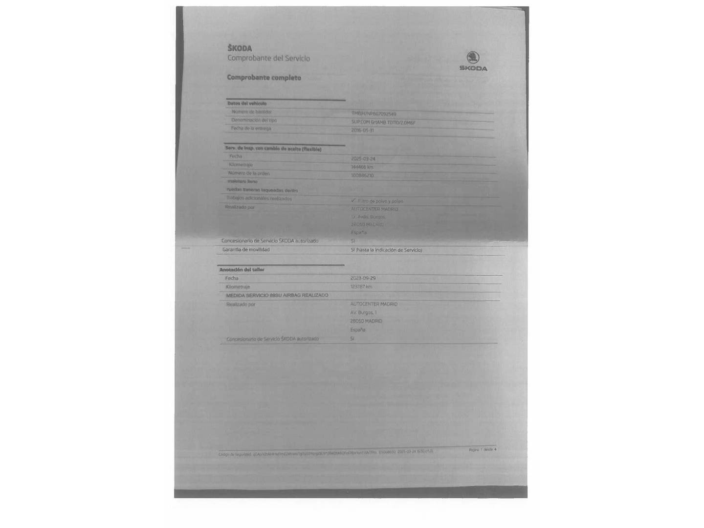 Foto del mantenimiento del Skoda Superb Skoda Superb Combi 2.0 TDI Ambition (150 CV)