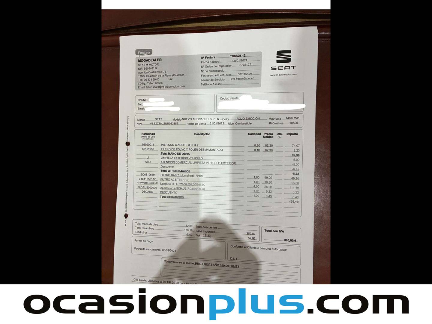 Foto del mantenimiento del Seat Arona SEAT Arona 1.0 TSI Reference (95 CV)