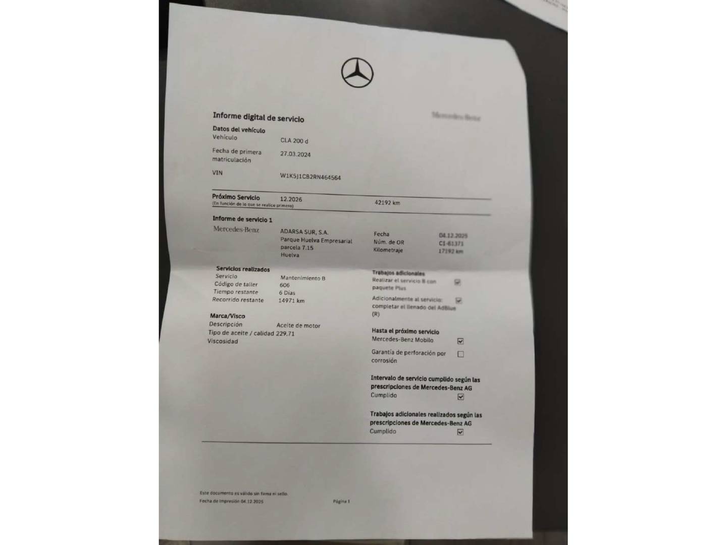 Foto del mantenimiento del Mercedes CLA Mercedes CLA 200 d (150 CV) Pack AMG