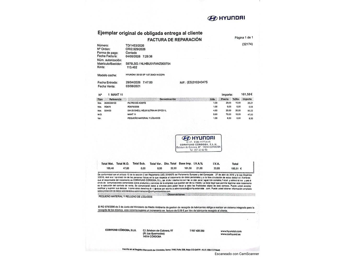 Foto del mantenimiento del Hyundai i20 Hyundai i20 1.6T N (204 CV)
