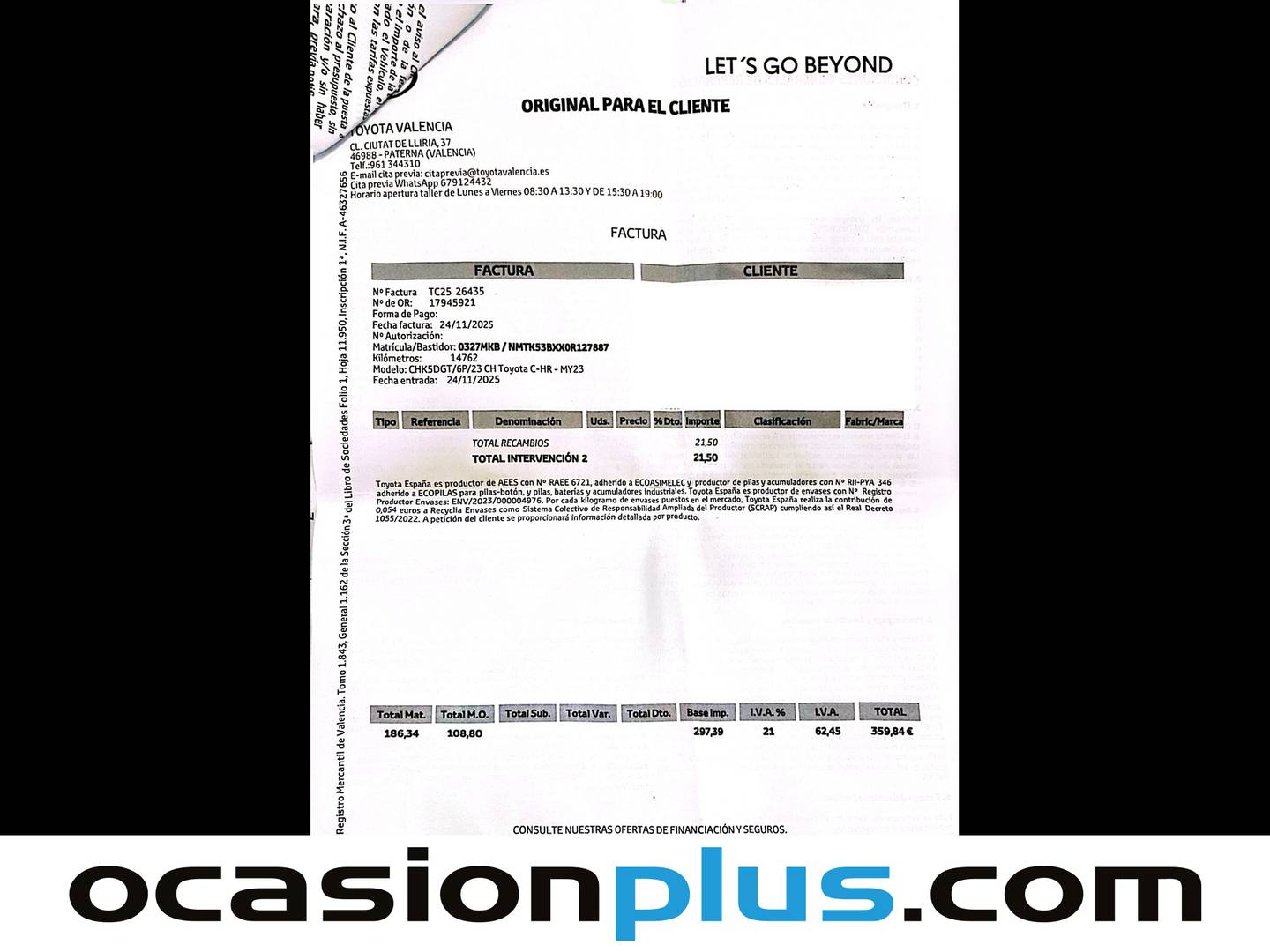 Foto del mantenimiento del Toyota C-HR Toyota C-HR 180H GR Sport (184 CV)