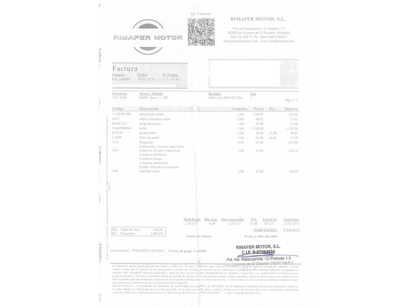 Foto del mantenimiento del BMW Serie 1 BMW Serie 1 118d (150 CV) Pack M