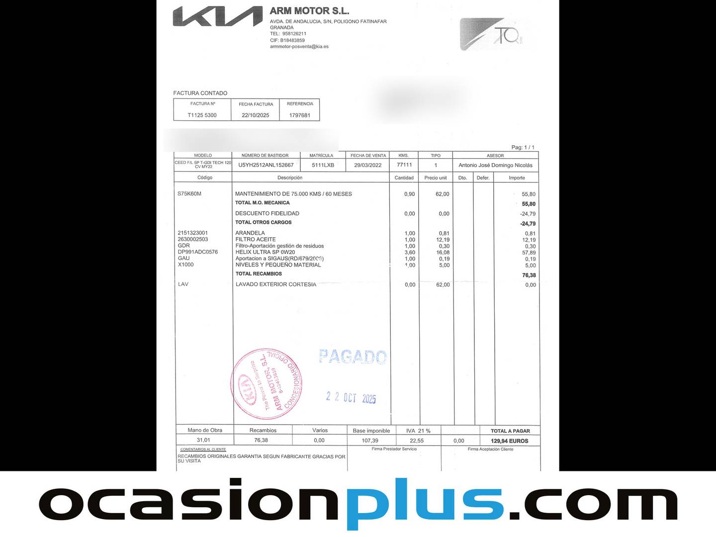 Foto del mantenimiento del KIA Ceed Kia Ceed 1.0 T-GDi Tech (120 CV)