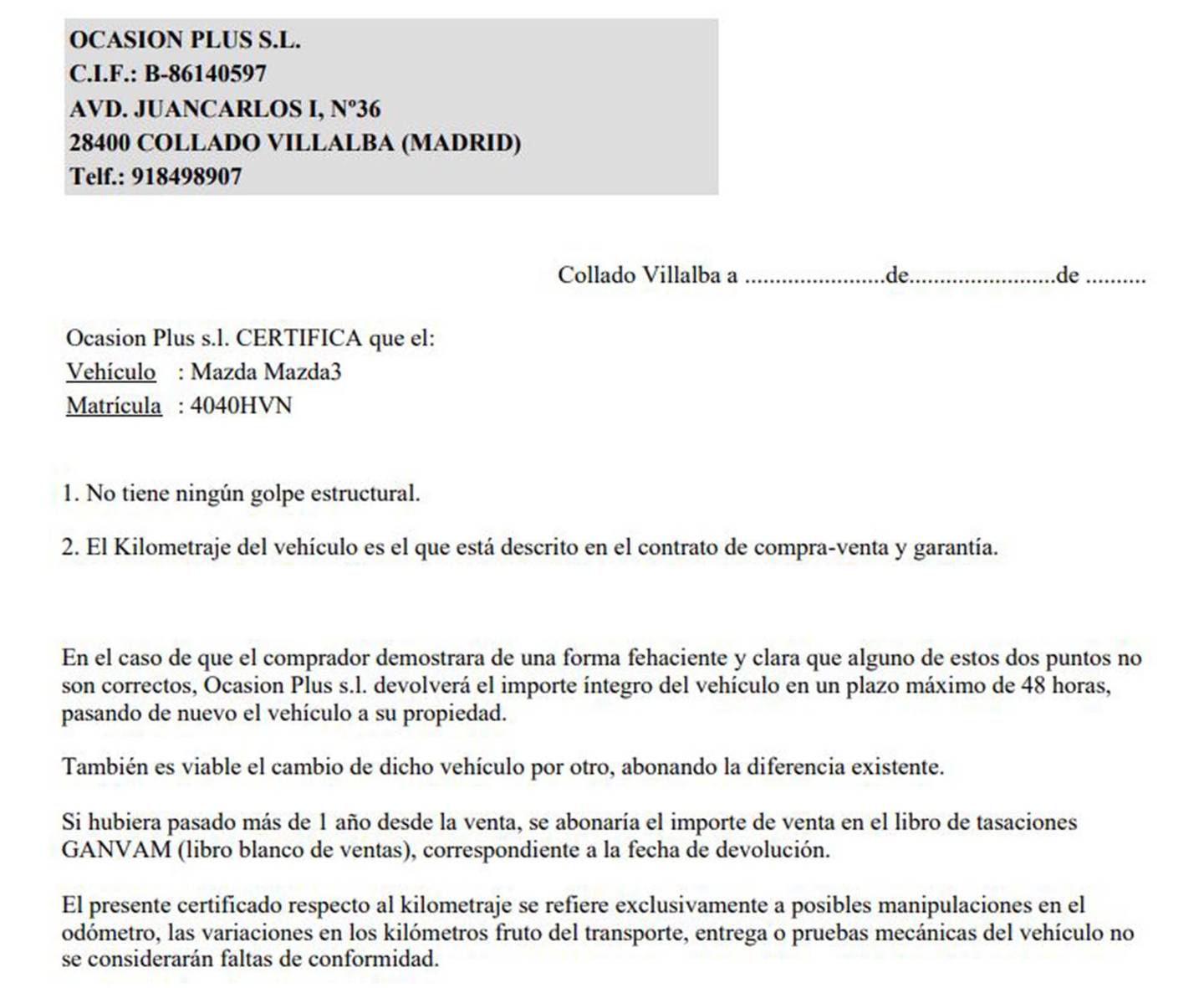 Foto del certificado del Mazda Mazda3 Mazda Mazda 3 1.5 GE MT Style Confort (100 CV)