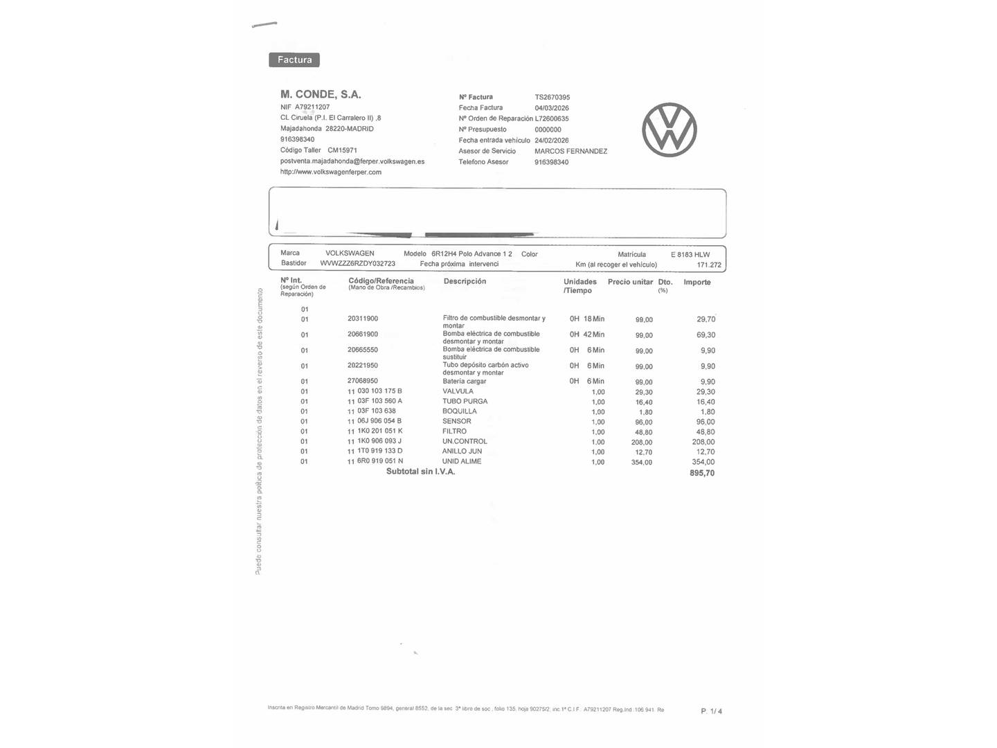 Foto del mantenimiento del Volkswagen Polo Volkswagen Polo Advance 1.2 TSI (90 CV)