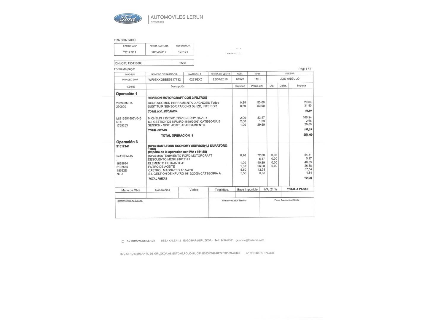 Foto del mantenimiento del Ford Mondeo Ford Mondeo Mondeo 1.8 TDCI Econetic (125 CV)