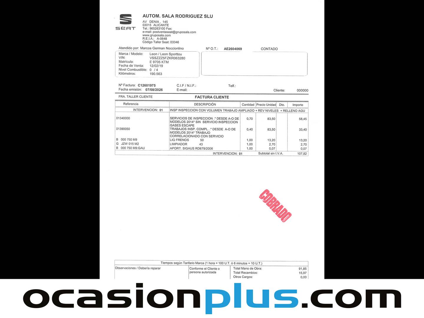 Foto del mantenimiento del Seat León Seat León 1.6 TDI S&S Style Visio Edition (115 CV)