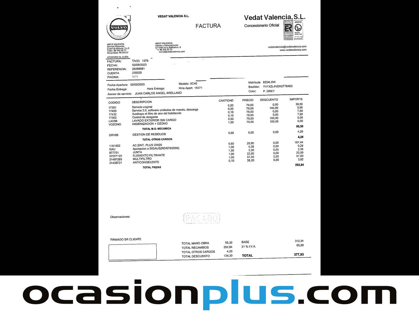 Foto del mantenimiento del Volvo XC40 Volvo XC40 T2 Core Auto (129 CV)