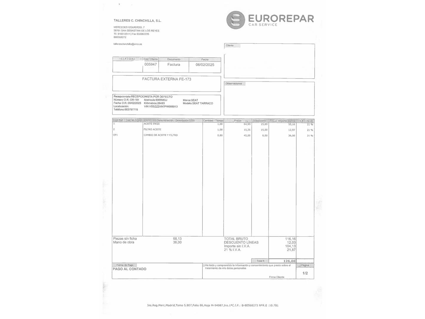 Foto del mantenimiento del Seat Tarraco Seat Tarraco 2.0 TDI S&S FR XL DSG (150 CV) 7 Plazas