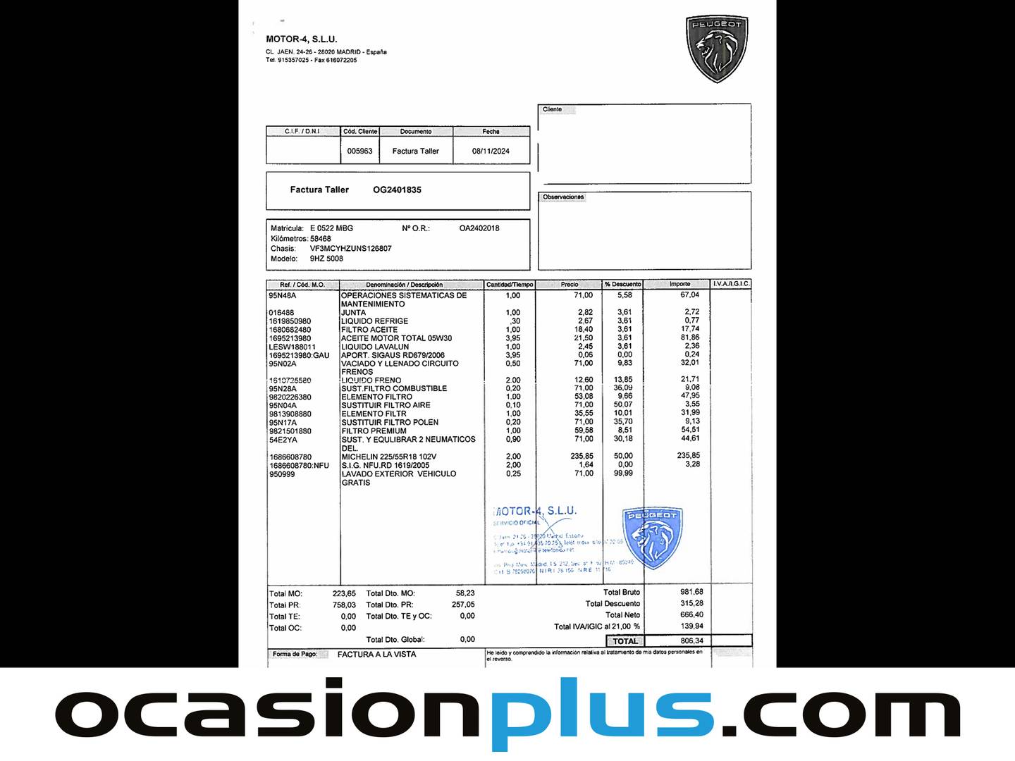 Foto del mantenimiento del Peugeot 5008 Peugeot 5008 BlueHDI 130 S&S GT EAT8 (130 CV) 7 plazas