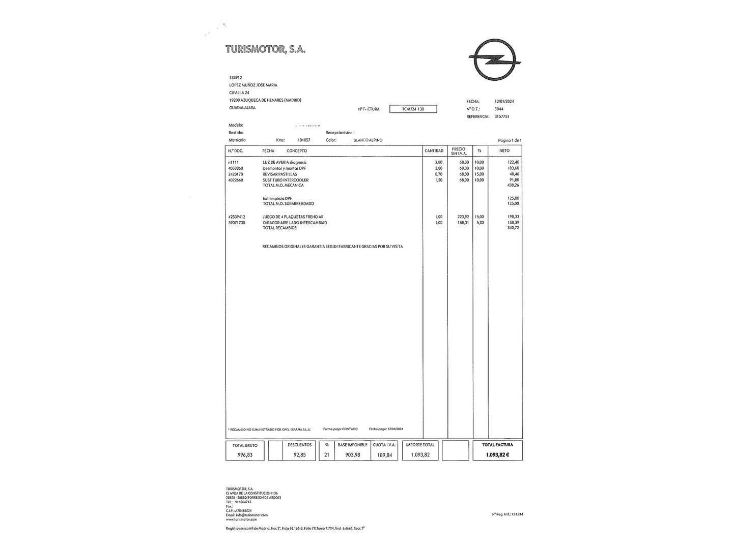 Foto del mantenimiento del Opel Mokka X Opel Mokka X 1.6 CDTi S&S Innovation 4X2 (136 CV)