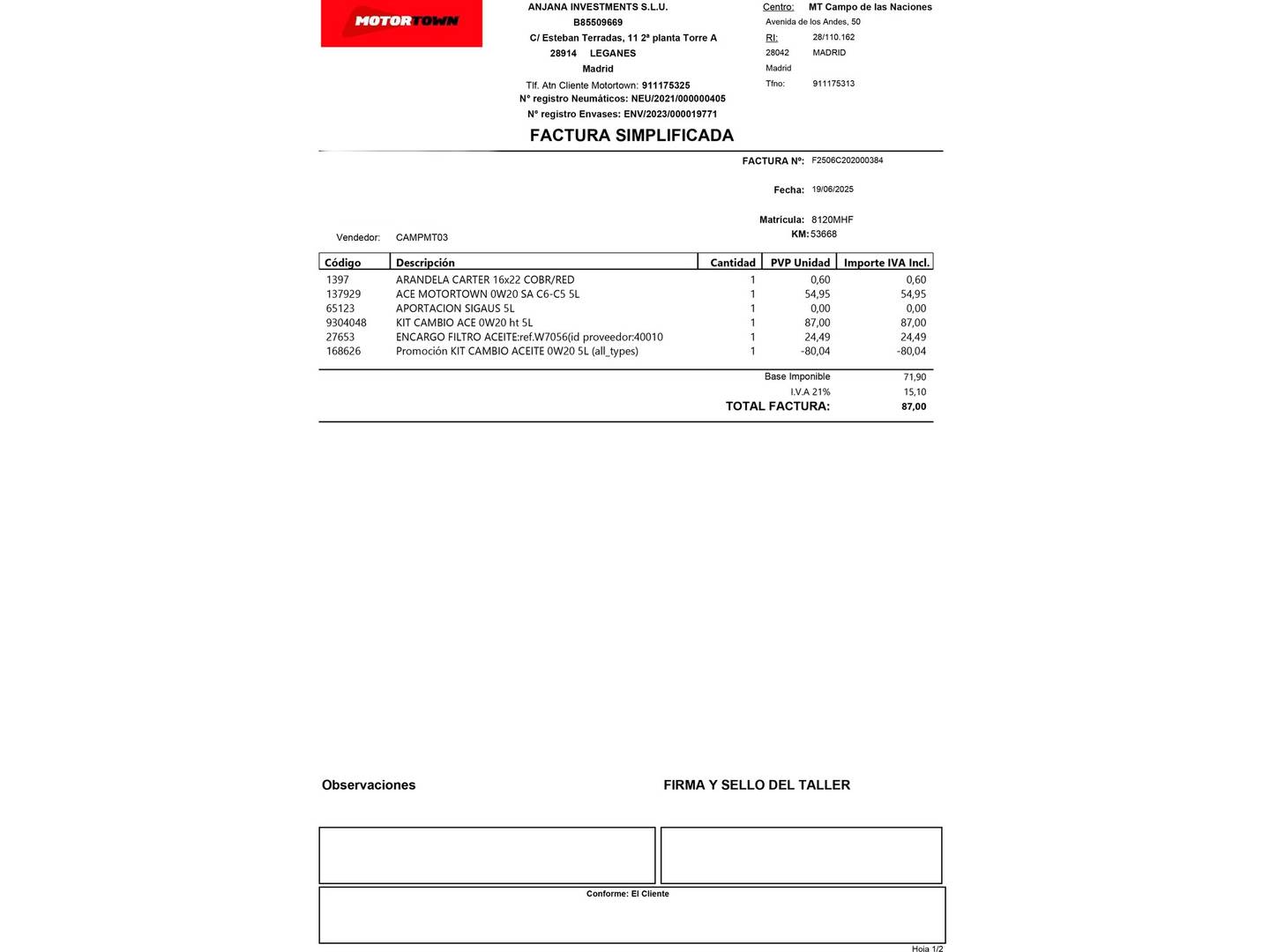 Foto del mantenimiento del MG eHS MG eHS 1.5 T-GDI PHEV Luxury (258 CV)