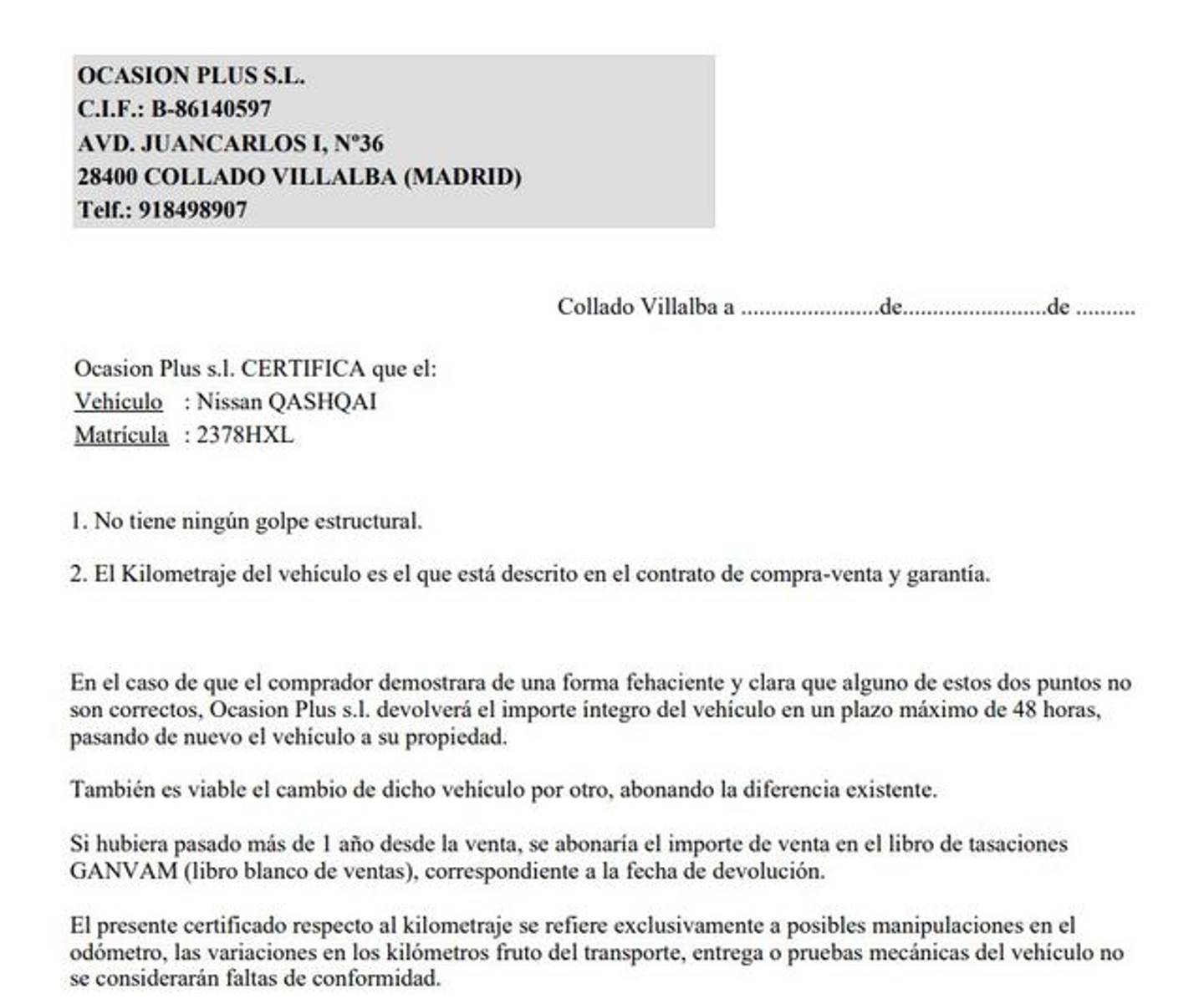 Foto del certificado del Nissan QASHQAI Nissan Qashqai dCi 130 S&S Acenta 4x4 (130 CV)