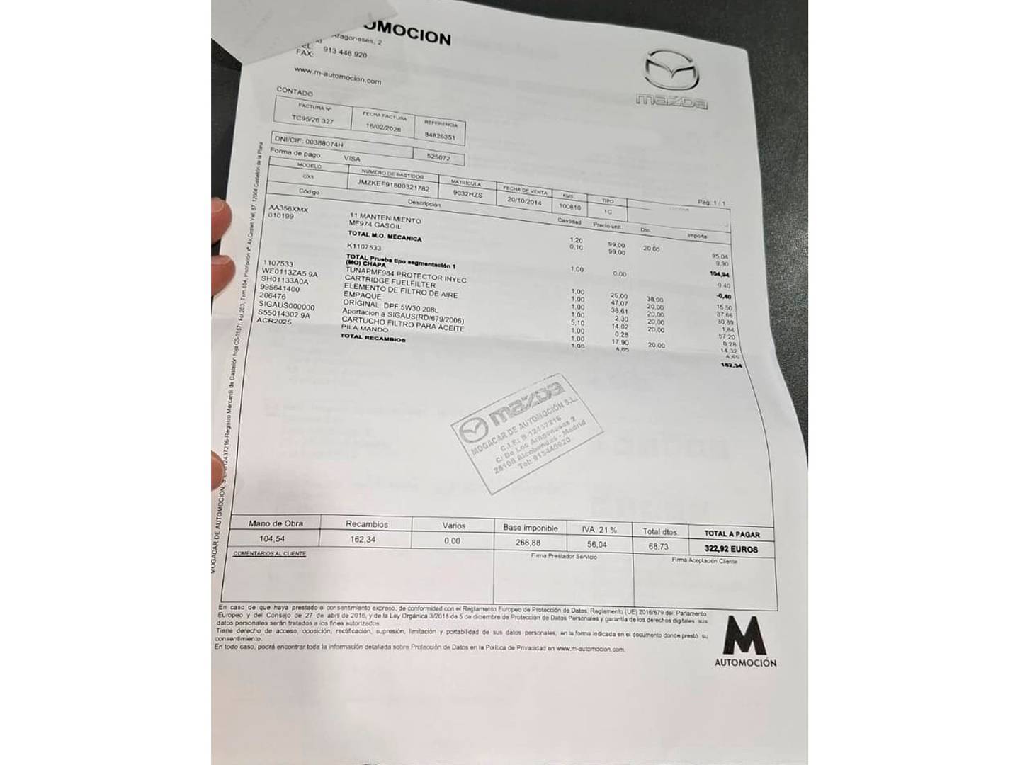 Foto del mantenimiento del Mazda CX-5 Mazda CX-5 2.2 DE Style 2WD AT (150 CV)