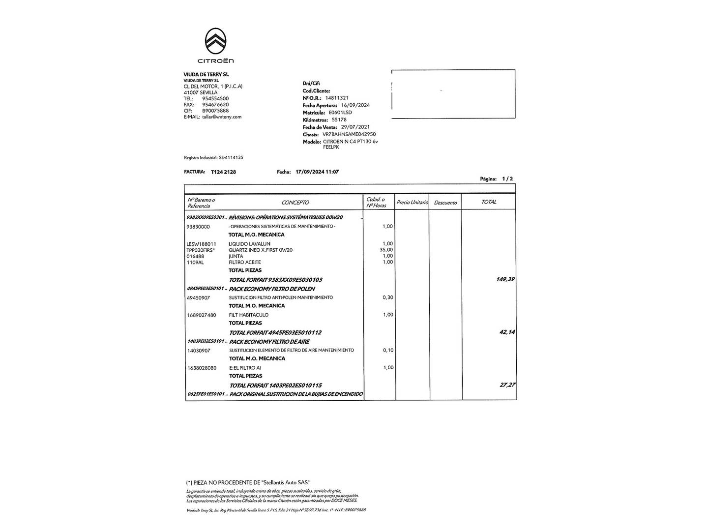 Foto del mantenimiento del Citroën C4 Citroën C4 PureTech 130 S&S 6v Feel Pack (130 CV)