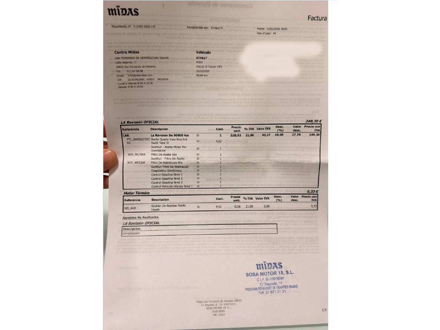 Foto del mantenimiento del Ford Focus Ford Focus 1.0 Ecoboost MHEV ST-Line (155 CV)