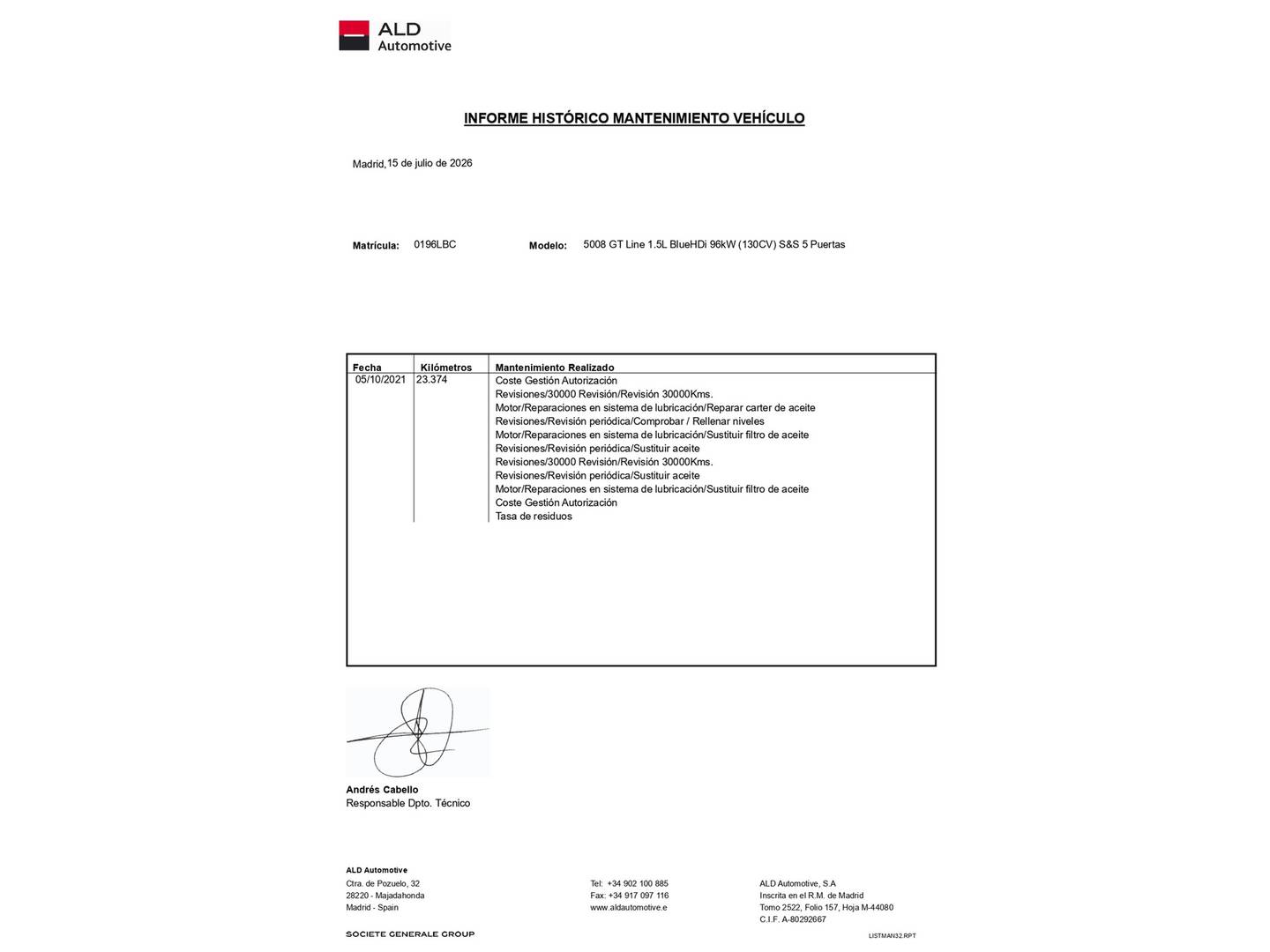 Foto del mantenimiento del Peugeot 5008 Peugeot 5008 BlueHDI GT Line S&S (130 CV) 7 Plazas