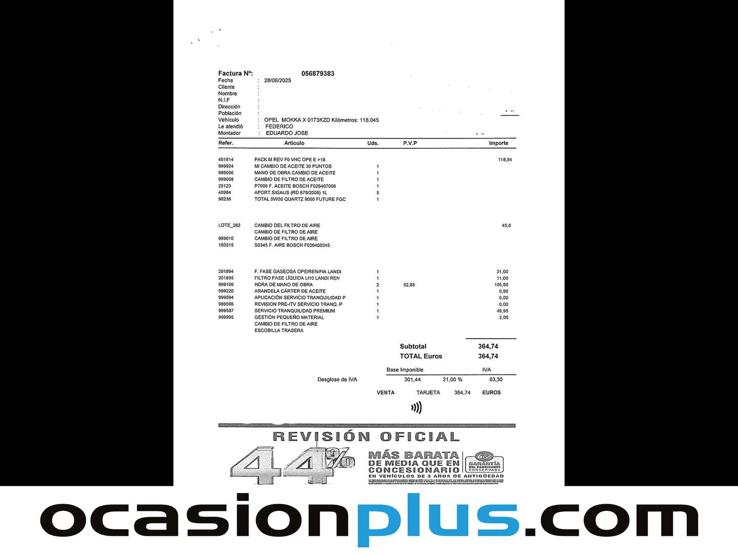 Foto del mantenimiento del Opel Mokka X Opel Mokka X 1.4 Turbo GLP 120 Aniversario 4X2 (140 CV)