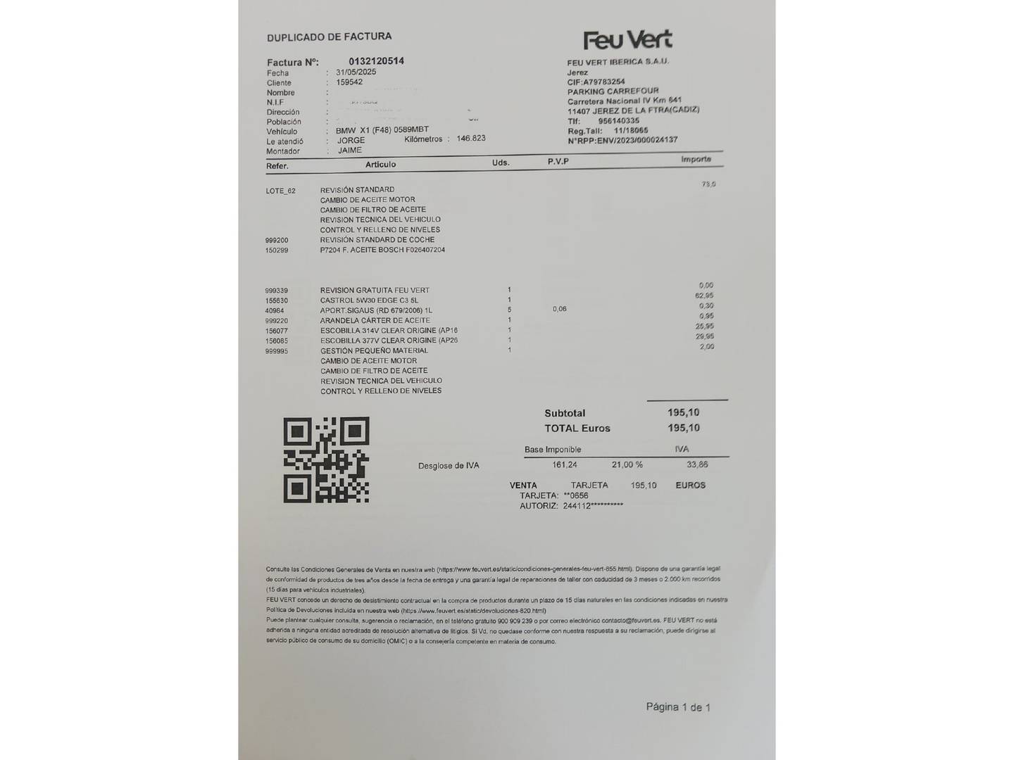 Foto del mantenimiento del BMW X1 BMW X1 sDrive18d (150 CV)