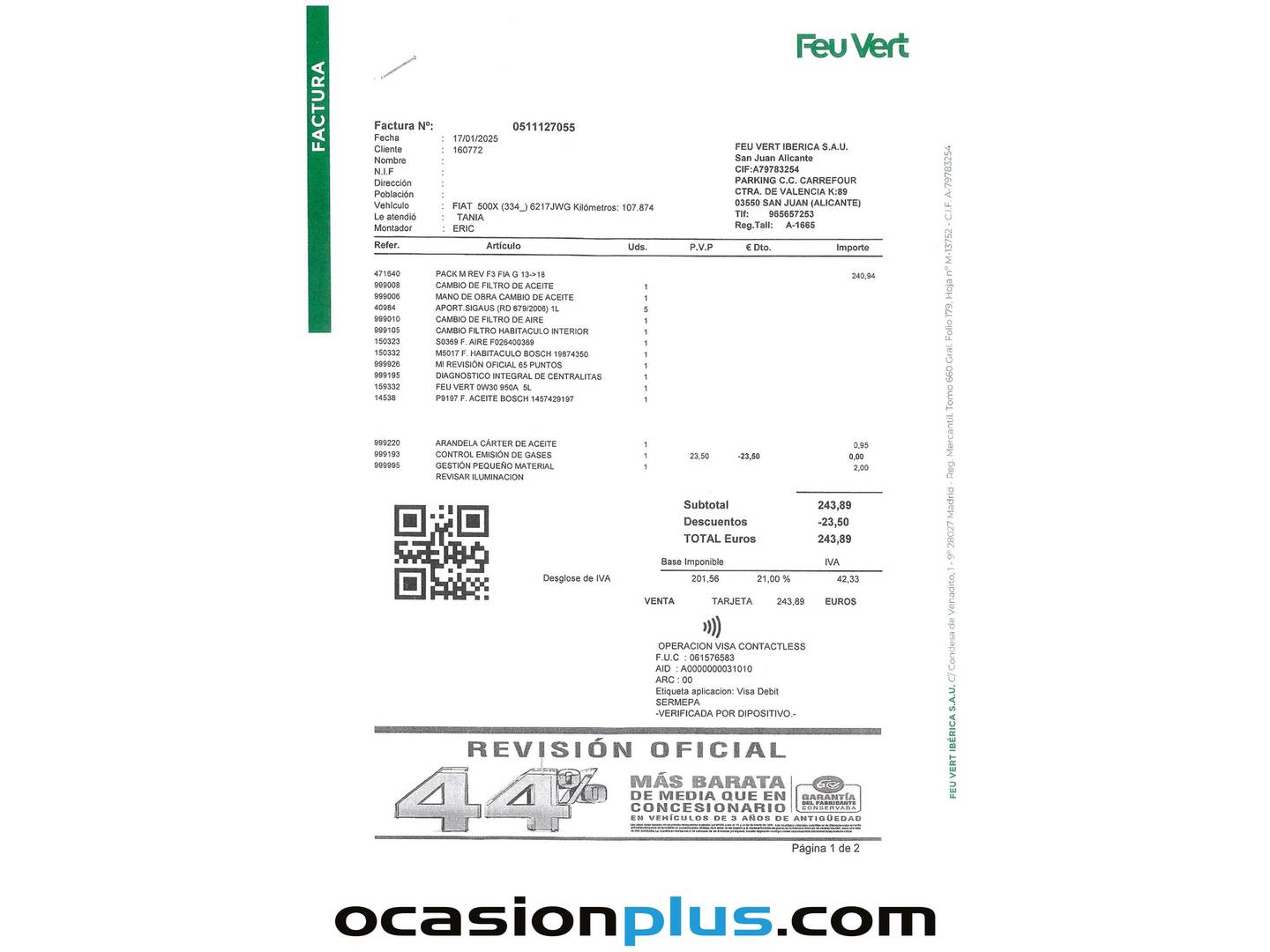 Foto del mantenimiento del Fiat 500X Fiat 500X 1.6 E-Torq Pop 4x2 (110 CV)