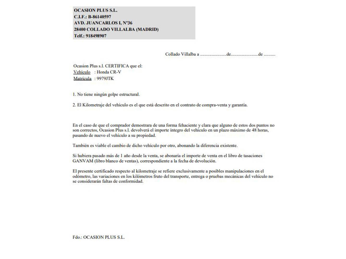 Foto del certificado del Honda CR-V Honda CR-V 1.6i-DTEC Lifestyle 4x2 (120 CV)