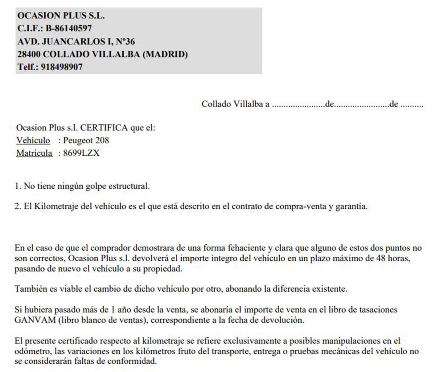 Foto del certificado del Peugeot 208 Peugeot 208 BlueHDi 100 Active (100 CV)