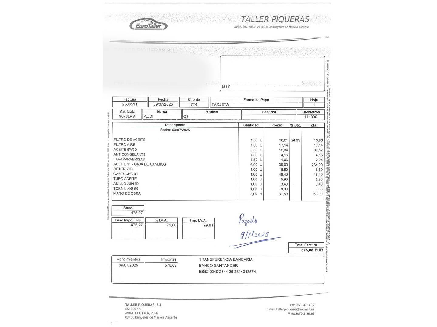 Foto del mantenimiento del Audi Q3 Audi Q3 Advanced 35 TDI (150 CV) S tronic