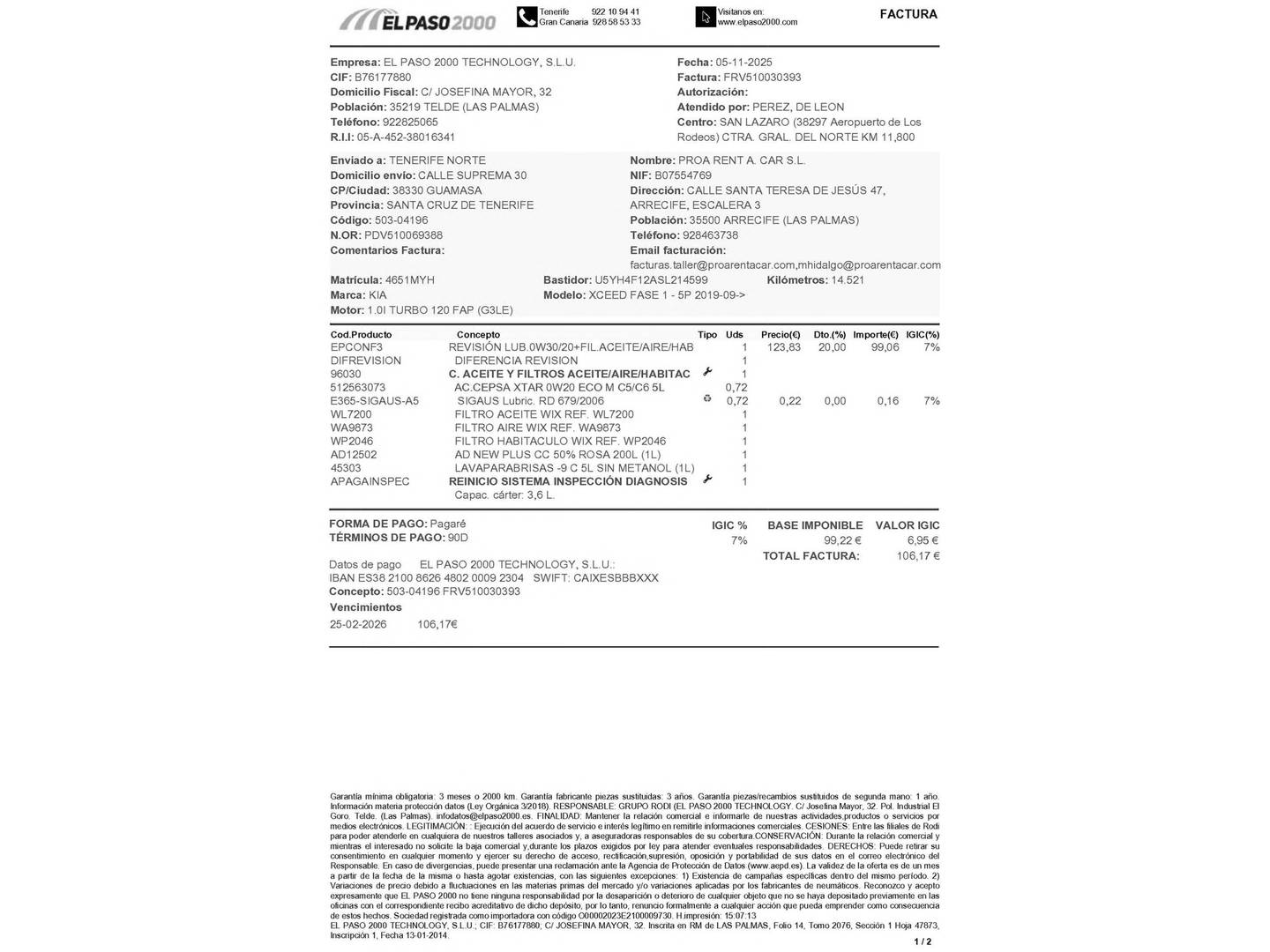 Foto del mantenimiento del KIA XCeed KIA XCeed 1.0 T-GDi Drive (100 CV)