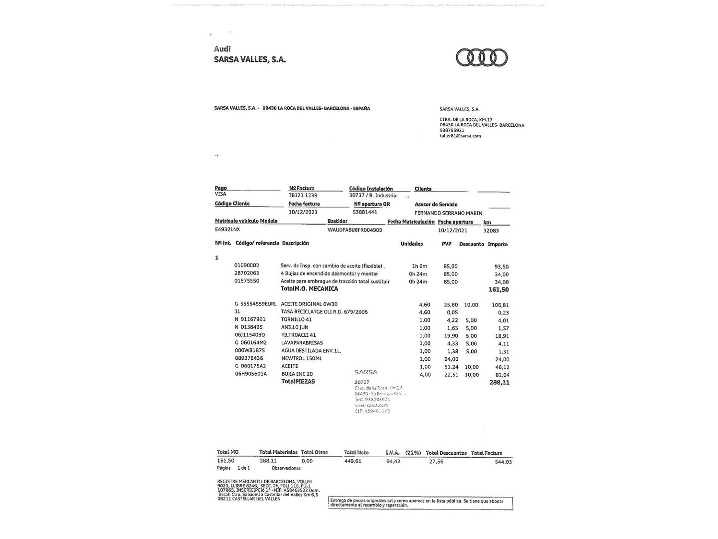 Foto del mantenimiento del Audi Q3 Audi Q3 Attraction 2.0 TFSI quattro (170 CV) S tronic 4x4