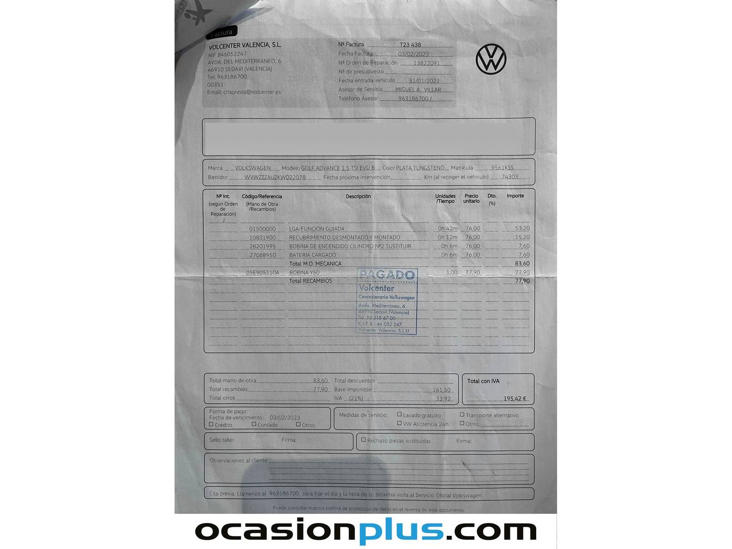 Foto del mantenimiento del Volkswagen Golf Volkswagen Golf Advance 1.5 TSI Evo BM (130 CV)