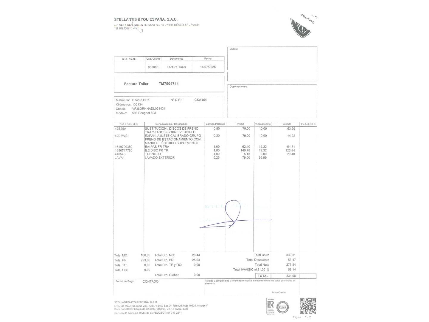 Foto del mantenimiento del Peugeot 508 Peugeot 508 2.0 HDI Allure Auto (163 CV)