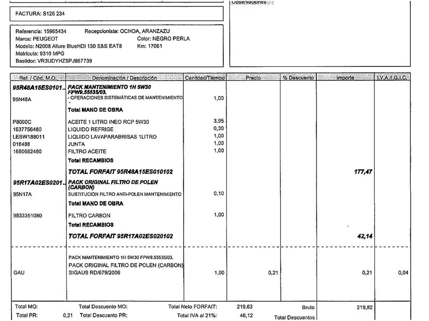 Foto del mantenimiento del Peugeot 2008 Peugeot 2008 BlueHDi 130 S&S Allure EAT8 (130 CV)