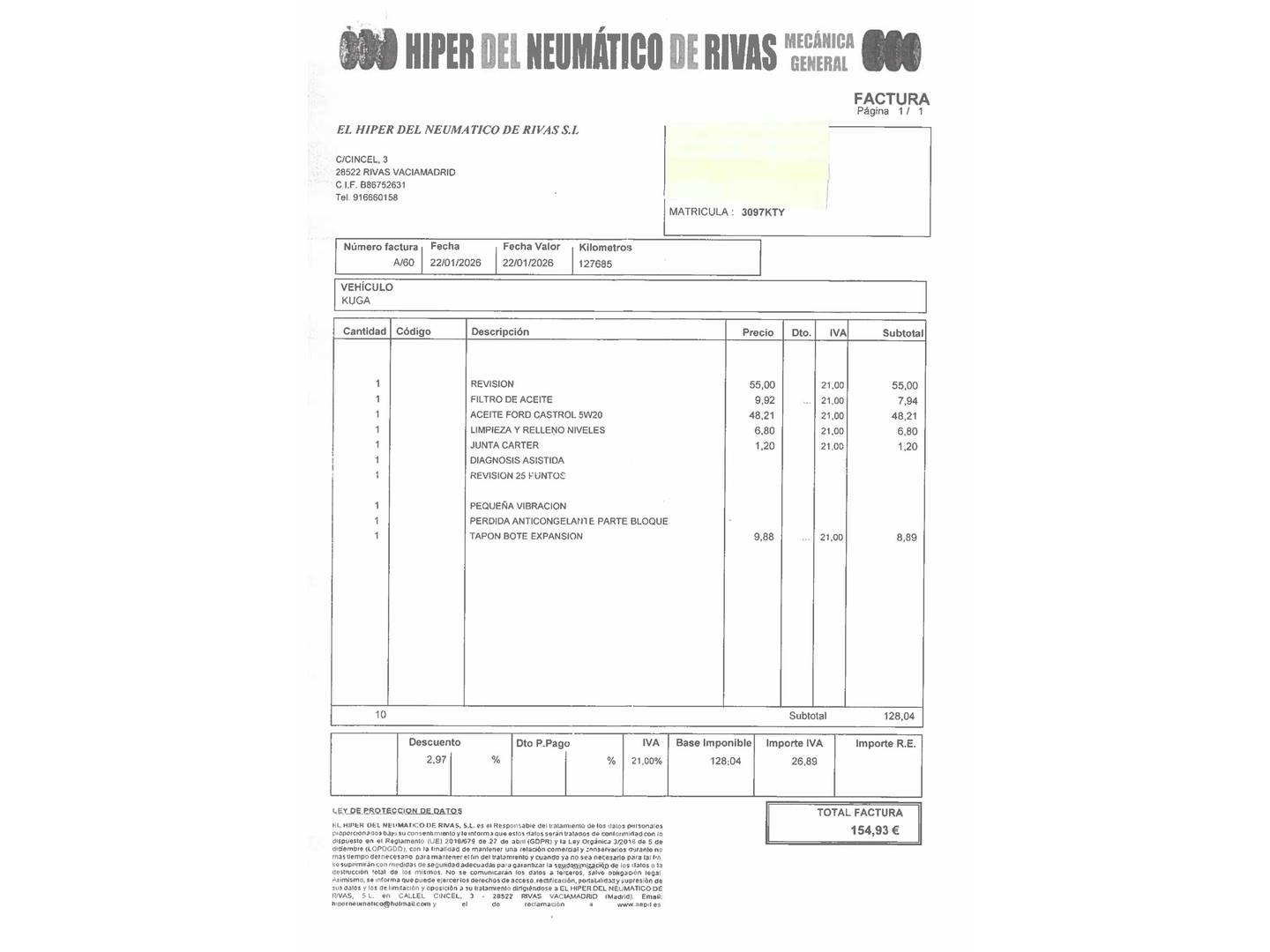 Foto del mantenimiento del Ford Kuga Ford Kuga 1.5 EcoBoost ST-Line Limited Edition 4x4 Auto (176 CV)