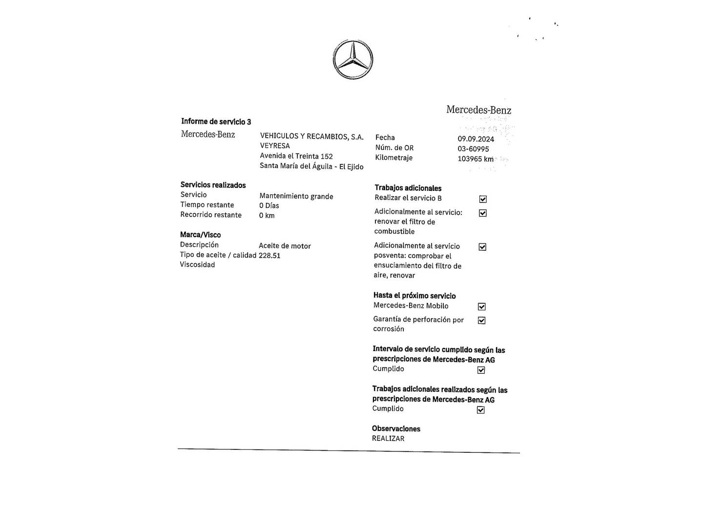 Foto del mantenimiento del Mercedes Vito Mercedes Vito Mixto 111 CDI Larga (114 CV) 6 Plazas