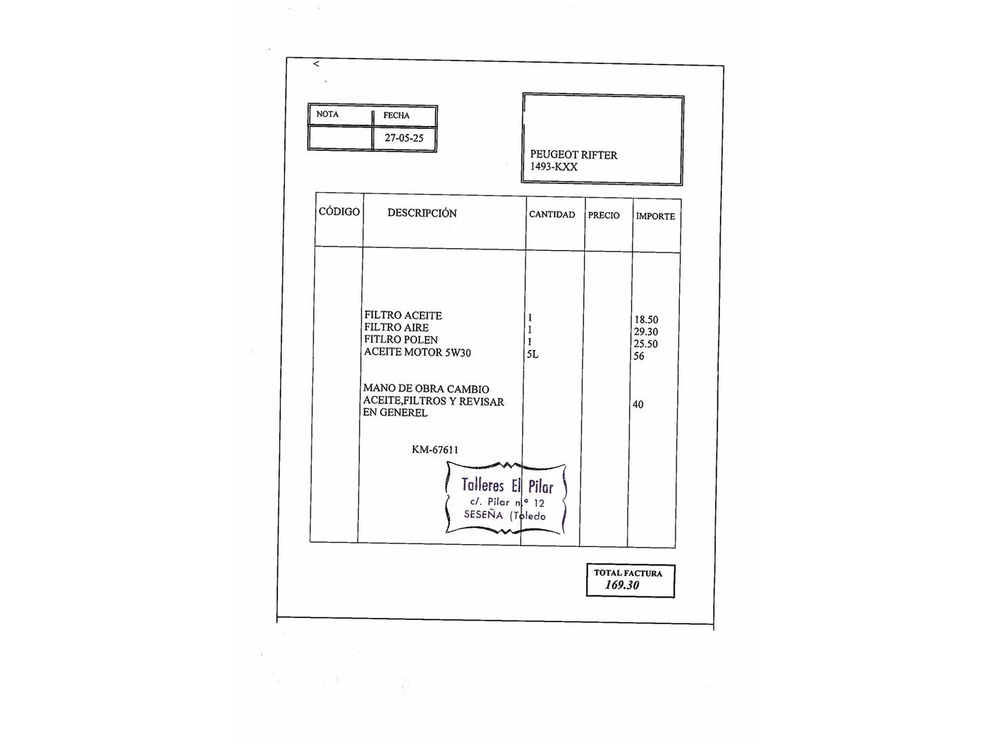 Foto del mantenimiento del Peugeot Rifter Peugeot Rifter BlueHDi 100 Active Standard (100 CV)