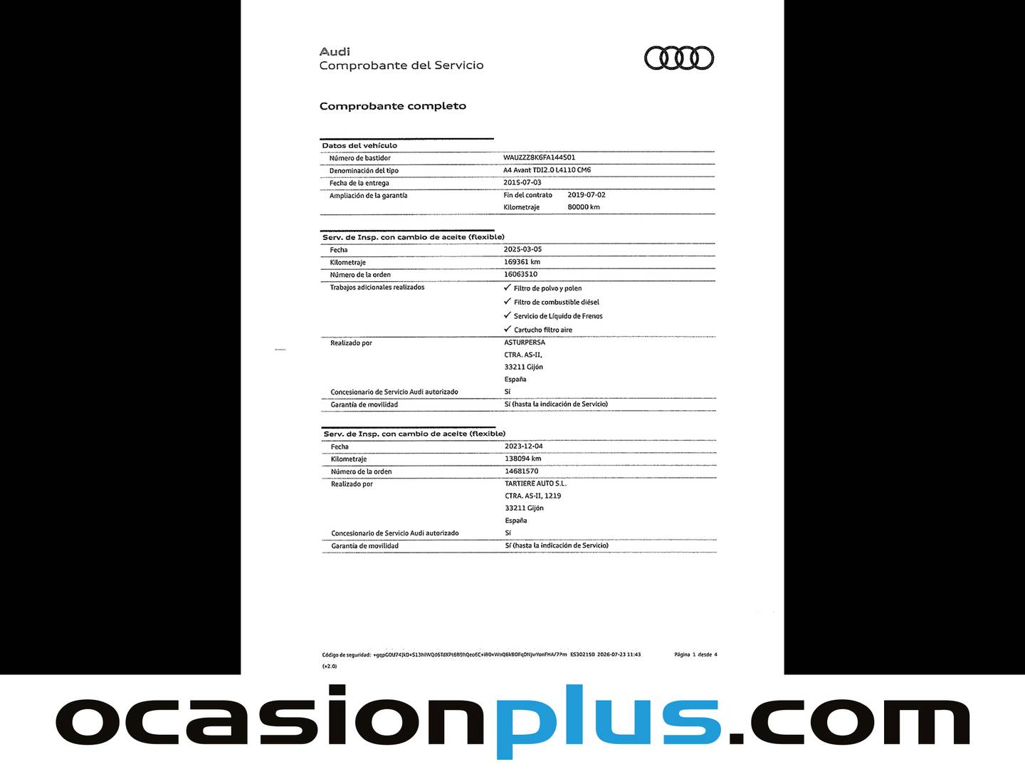 Foto del mantenimiento del Audi A4 Avant Audi A4 Avant S line edition 2.0 TDI (150 CV)