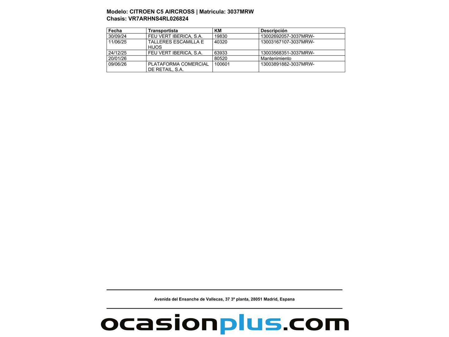 Foto del mantenimiento del Citroën C5 Aircross Citroën C5 Aircross PureTech 130 S&S You (131 CV)