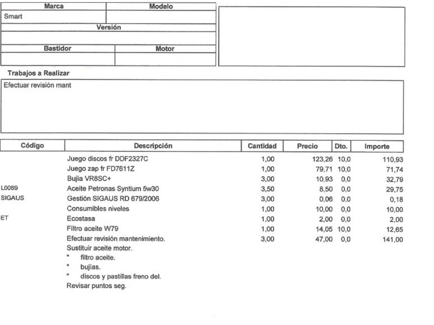 Foto del mantenimiento del Smart forfour Smart ForFour 52 Proxy (71 CV)