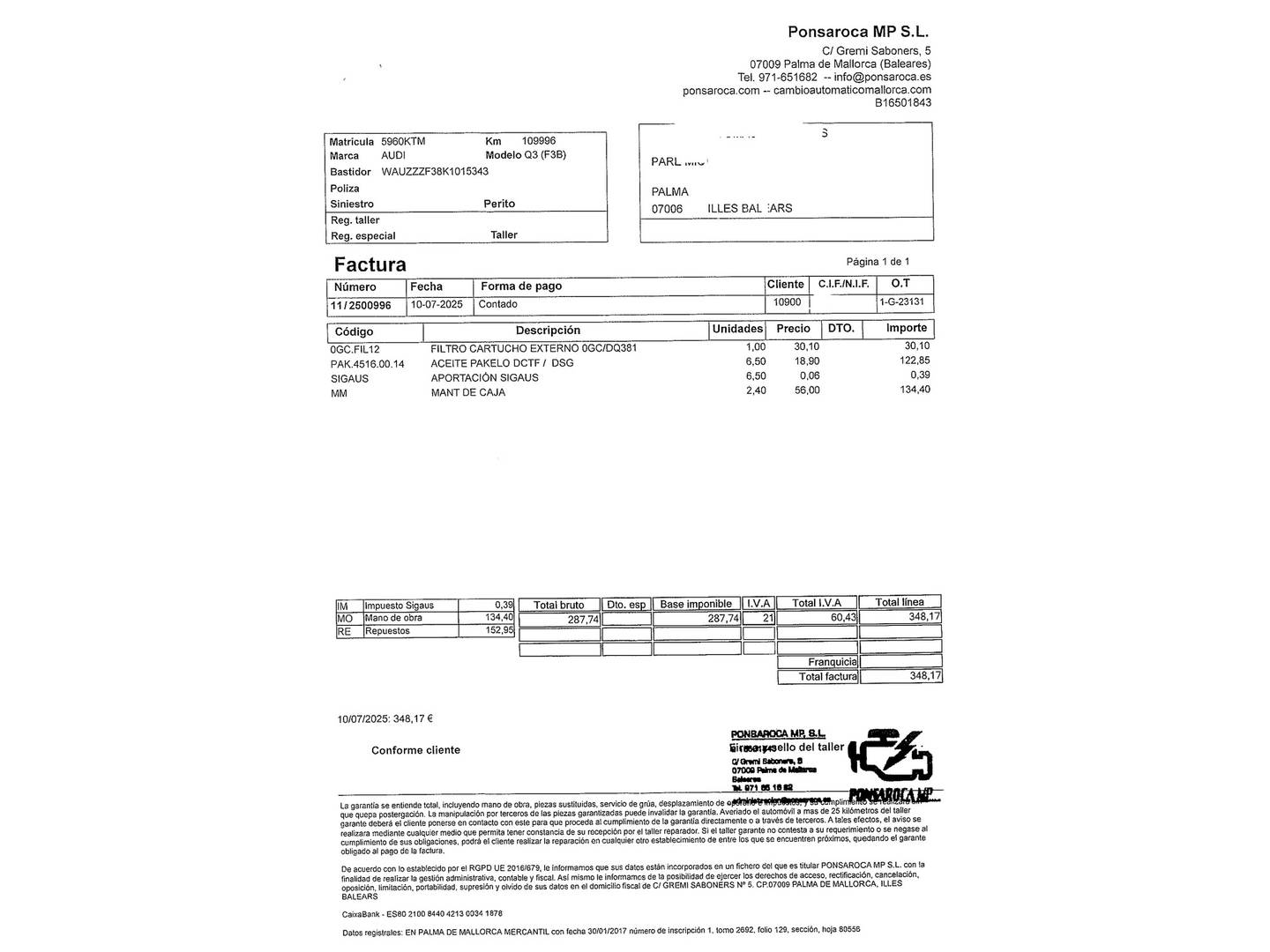 Foto del mantenimiento del Audi Q3 Audi Q3 Advanced 35 TFSI (150 CV) S tronic