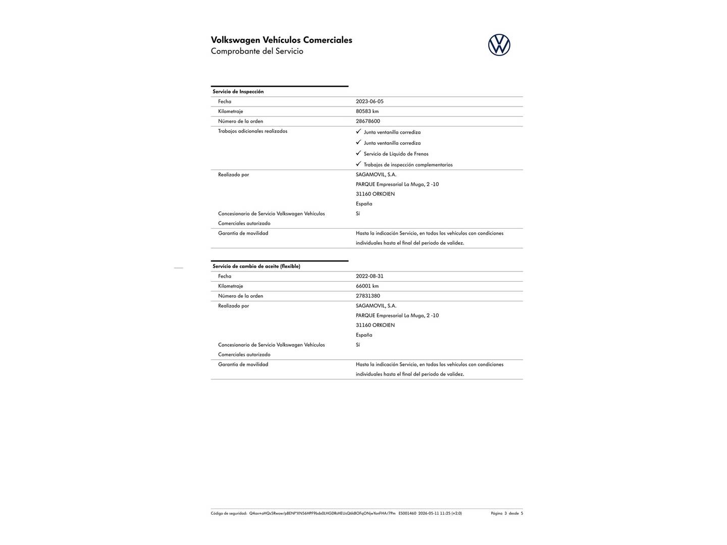 Foto del mantenimiento del Volkswagen Multivan Volkswagen Multivan The Original Corto 2.0 TDI BMT (150 CV) DSG 7 Plazas
