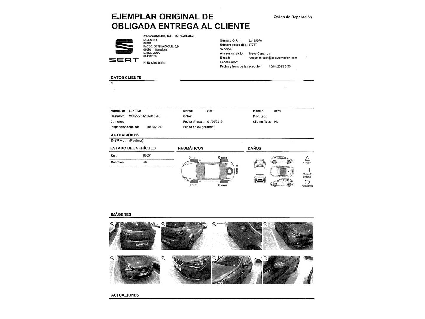 Foto del mantenimiento del Seat Ibiza Seat Ibiza SC 1.2 TSI Style Connect (90 CV)