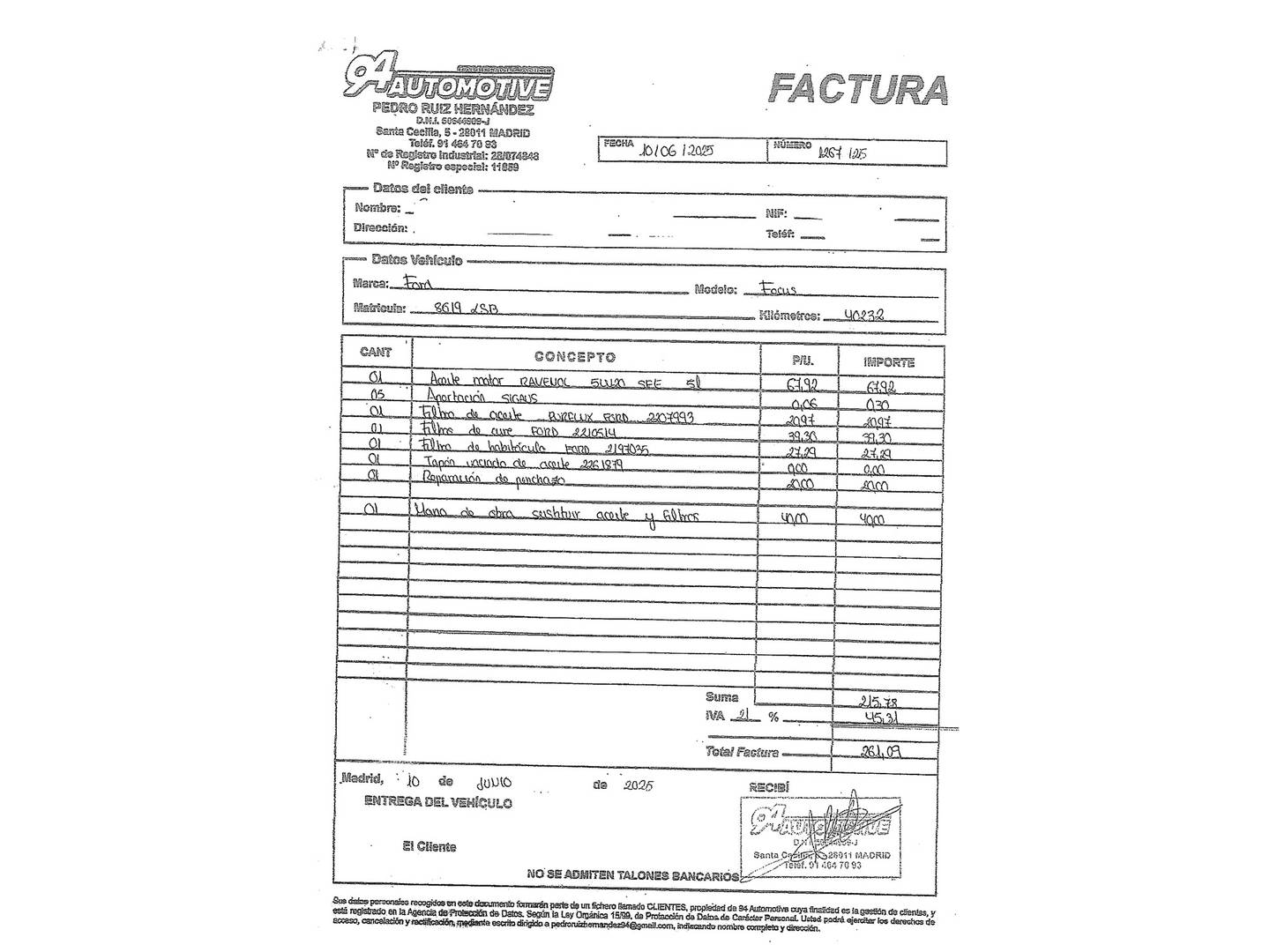 Foto del mantenimiento del Ford Focus Ford Focus 1.0 Ecoboost ST-Line (125 CV)