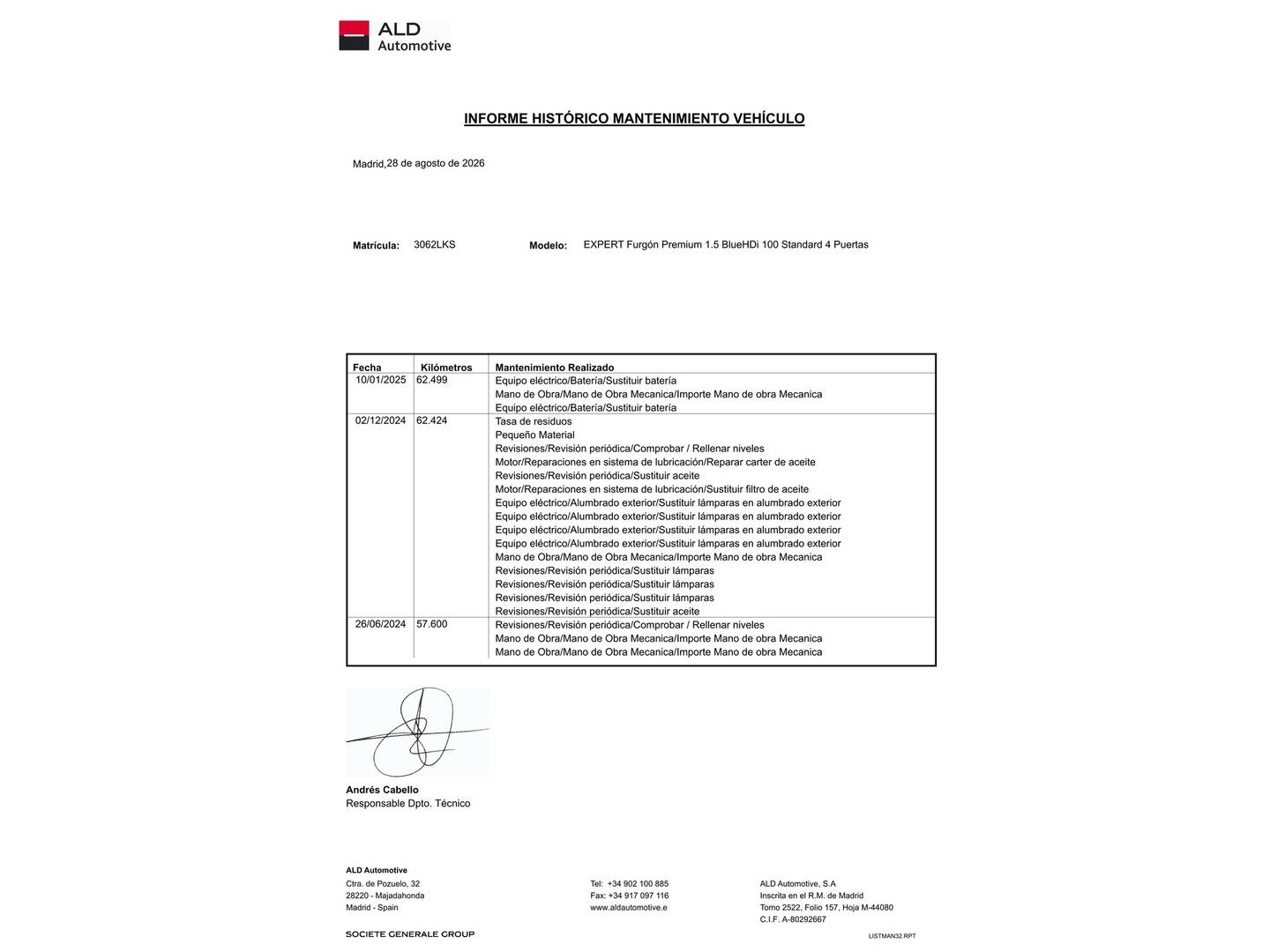 Foto del certificado del Peugeot Expert Peugeot Expert Furgon BlueHDi 100 Premium Standard (102 CV)
